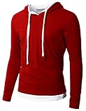Doublju Mens Hood Pull-over with Contrast String