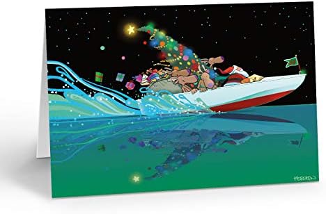 Santas Speedboat Christmas Card Boating 18 Cards & Envelopes Boating Christmas Cards