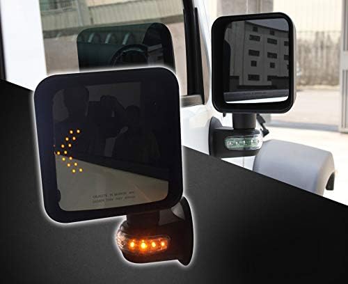 Driver and Passenger Manual Side-View Mirrors, Textured with LED and Indicator Lights, Non-Heated, replacement for Jeep Wrangler 2007 - 2017