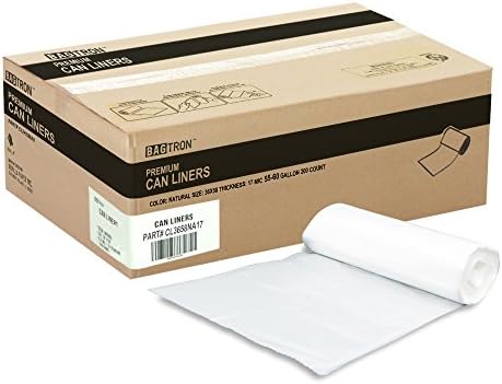 Bagtron Natural Clear 200 Can Liners 36" x 58" 55-60 gallon 17 micron Pure HDPE