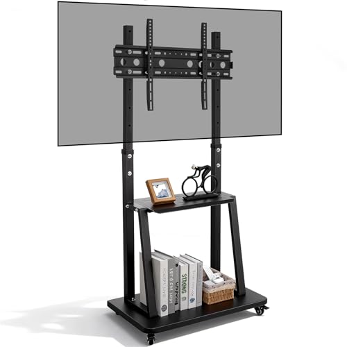 HUSEYTA Soporte para TV móvil con Ruedas, Base para televisor de 32 a 75 Pulgadas, Altura Ajustable, pie con Capacidad de Carga 100 kg, Bandeja MAX 30 kg, VESA 600x400mm
