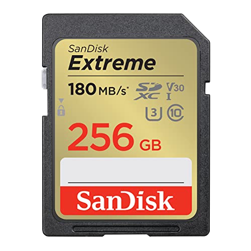 SanDisk Extreme SDXC UHS-I Speicherkarte 256 GB (V30, 180 MB/s Übertragung, U3, 4K UHD Videos, SanDisk QuickFlow-Technologie, wasserdicht, stoßfest, t