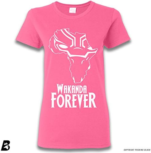 Pushing Black Black Panther Wakanda Forever Premium Ladies T-Shirt (Safety Pink, XL)