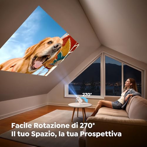 [Android 14|Short Optics]WIFI6 Projector and Portable Projector Bluetooth 5.4 Two-Way Support 1080P 4K Mini Video Projector Car Keystone 270° Rotation for Outdoors/Phones/HDMI/USB/TV Stick