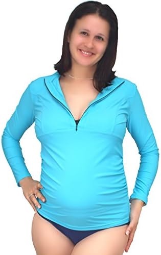 Ocean Road Swimwear Women's Maternity Rash Guard Plus Size Swim Shirt Zip Long Sleeve +50 UV Sun Protection