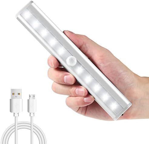 10 LED Motion Sensor Closet Lights,Daphnee Rechargeable Wireless Portable Activated Night Light Bar,for Cabinet,Wardrobe, Stairs,Garage,Stick-on Anywhere with Magnetic Strip(Pack of 1)