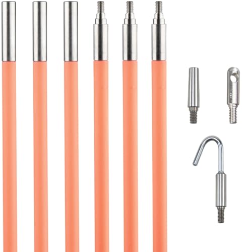 Klein Tools 50303 30-Foot Lo-Flex Glow Fish Rod Set, (6) 5-Foot Fiberglass Rods, Adapter, Bullet Nose, Splinter Guard Coating