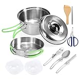 Lixada Camping Cookware Mess Kit Backpacking Gear & Hiking Outdoors Cooking Equipment Cookset with Lightweight, Compact, Durable Pot Pan Bowls,Folding Tableware Cutlery Set