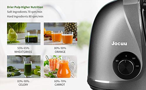 Juicer Machines, Jocuu Slow Juicer Masticating Juicer with 2-Speed Modes, Cold Press Juicer Extractor Easy to Clean, Quiet Motor, Reverse Function, with Brush and Recipes, for Fruits and Vegtables - Thumbnail 7