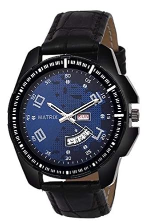 Matrix Silvermine Leather Quartz Movement Analog with Day Date Men's Watch(Blue Dial, DD-17)