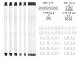 Braided ATX Sleeved Cable Extension Kit for Power Supply Cable Kit, PSU Connectors, 24 Pin, 8 Pin, 6 Pin 4 + 4 Pin, 6 Pack, with Cable Comb 24 Pieces Set 24-Pin, 8-Pin, 6-Pin (White)