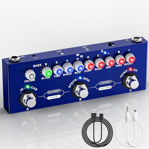 Cuvave cube baby Baixo/bass pedaleira, 26 portas, 7 sintonizadores modulares ajuste de excitação/equalização/efeito de compressão/efeito periférico/efeito espacial/IR/TUNER, Gravável e recarregável