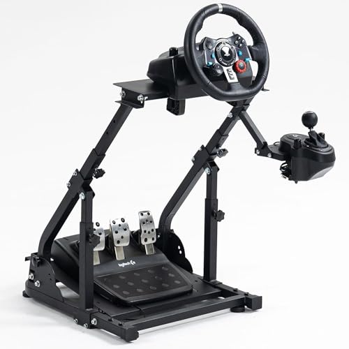 Hottoby G923 Soporte para volante de carreras plegable y barra de refuerzo apto para Logitech/Thrustmaster G25, G27, G29, G920 y T300RS, T80, T150 Marco de simulador de conducción ajustable, sin volante, pedales, freno de mano