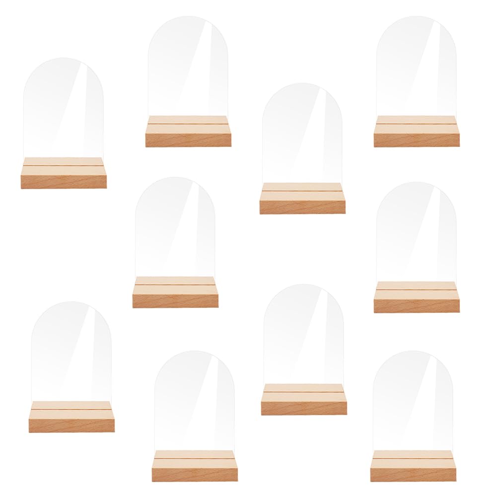 Hapihom 10 Pcs Wedding Table Numbers Acrylic Signs Holders, DIY Clear Arch Wedding Table Stands Holders For Centerpiece Decoration Reception Party Event Anniversary 4x5.5in+wooden base