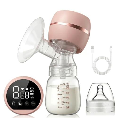 Extrator de Leite Elétrico Portátil – Bomba Tira Leite Silenciosa com Tela LED, 9 Níveis de Sucção, Anti Refluxo, Recarregável USB-C, Extração Sem Dor – 180ml (Rosa)