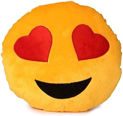 Deals India Yellow Heart Eyes Smiley Cushion, Yellow