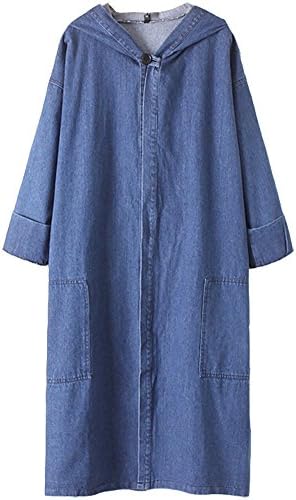 HOOBEE DENIM Women's Oversized Buttoned Denim Long Coat with Big Pockets