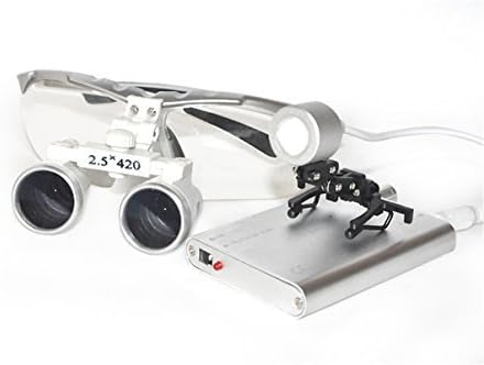 Xaer Dentist Dental Head Strap Surgical Medical Binocular Loupes 2.5X 420mm with Large Field of View Optical Glass Loupe Black (With Kit Headlight, White)