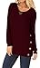 Women's Long Sleeve Casual Tunics Blouse Button Decor Loose Tunics T-Shirt Tops Wine Red X-Large