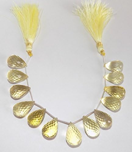 KIRANBEADS - 1 Strand Lemon Quartz Tear Drop Briolettes - Faceted Tear Drop Briolettes - 12X17mm To 12X21mm 6 Inches Long (212 CTS)