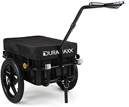 DuraMaxx Big-Mike - Bicycle trailer, Handcart, With towing bar, Transport box with a 70 litre volume, Load capacity: max. 40 kg, Ball coupling for bicycles with 26'' - 28'', Steel frame, Black
