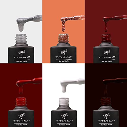 TITIMKUP Christmas Gel Nail Polish Set, 6 Colors Burgundy Red White Gel Polish Set Silver Glitter Soak Off UV LED Nail Gel Polish Kit New Year Gel Varnish Manicure Kit Gift Box Set for Christmas Day and Girls