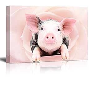 Canvas Print Wall Art - Little Pink Pig on Floral Background - Gallery Wrap Modern Home Art | Ready to Hang - 12x18 inches
