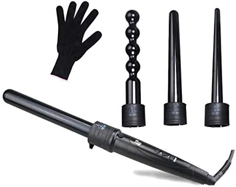 Anvil Curling Wand Set, 4 In 1 Hair Curling Iron Set Interchangeable Hair Wand Ceramic Barrels & Free Heat Resistant Glove (Black)
