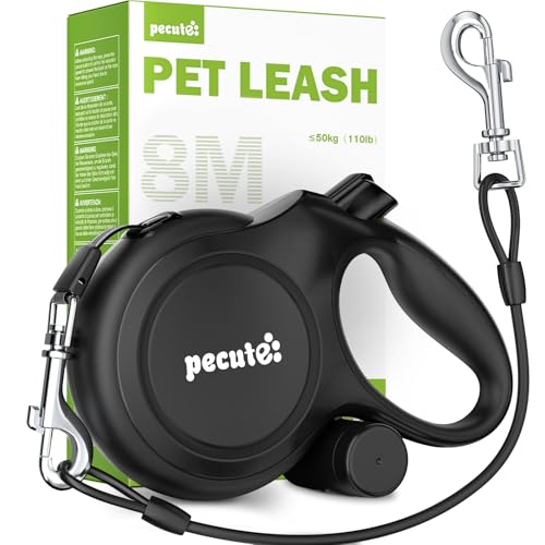 Photo 1 of 26ft Retractable Dog Leash with Chew Proof Extender, 2025 Upgraded Heavy Duty Retractable Pet Leash with Poop Bag Holder, Anti-Slip Grip, Reflective Leashes for Medium Large Dogs up to 110 lbs(Black)