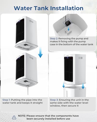 LEENON 9L Portable Air Conditioner, Air Cooler Fan with 3 Speeds, 35dB Quiet Cooling Fan with Wheel, Energy-Saving Evaporative Air Cooler for Bedroom & Home Office, Kids & Pet Friendly