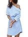 Simplee Women's One Shoulder Striped Belted Casual Mini Shirt Dress (10 Blue Stripe)