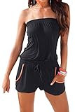 VamJump Womens Black Strapless Off Shoulder Sexy Club Cocktail Romper Jumpsuit