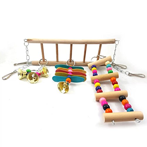 Borange Bird Toys Parrot Ladders Wood Stand Natual Stand Bird Colorful Swing Bridge Wooden Perches for African Grey Parakeet Budgie Cage Accessories