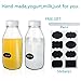 Encheng 17 oz Glass Bottle with Lids,Clear Milk Bottles with Plastic Caps,Vintage Drinking Bottles for Party,Kids Breakfast,Beverage Bottles for Storing Juice,Water with Chalkboard Labels,Pen,8 Pack