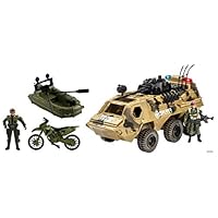 Memtes Military Fighter Army Truck Tank Toy, Mini Motorcycle, Mini Raft Boat with 2 Mini Army Soldier with Lights and Sound