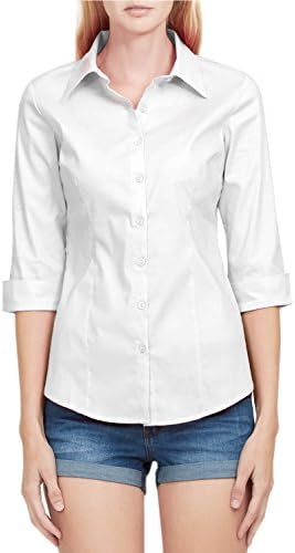3LC Womens Fitted 3/4 Sleeve Button Down Dress Shirt