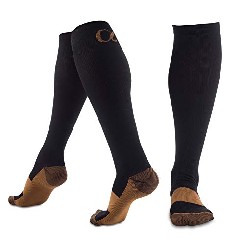 Alpha Copper Compression Socks - High Knee Socks for Women and Men (3 Pairs) - Best for Running, Athletic, Medical, Pregnancy, and Travel - 15-20mmHg (Black, XX-Large)