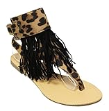 Anna Rebel-1 Women's Slingback Ankle Strap Fringe Thong Sandals