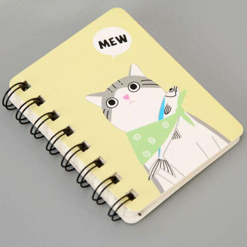 SUPERTOOL Mini Spiral Notebook Cartoon Diary Notepad Cute A7 Cat Yellow 160 Pages(1Pcs)