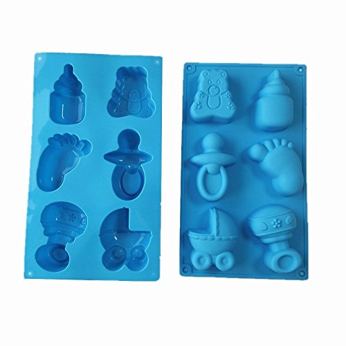 Efivs Arts Baby Shower Party Pan Bear Carriages Bottle Feet Bear Silicone Soap Chocolate Cake Cookie Mold Pudding Jelly Mold, 11.3"