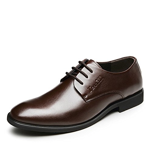DeLamode Men First Layer Real Genuine Leather Pointed Shoelace Dress Shoes Footwear