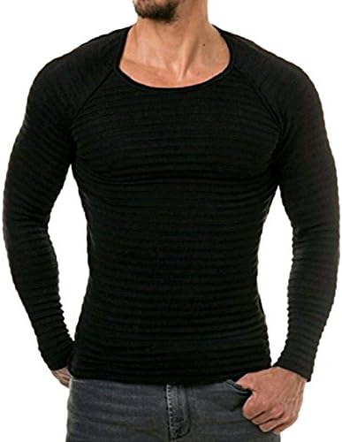 Sheng Xi Mens Casual Draped Slim Casual Long-Sleeve Crew-Neck Knitted Baggy Loose Tops T-Shirt Black XS