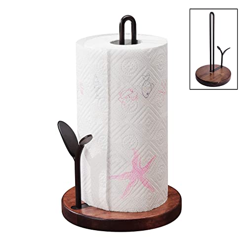 Paper Towel Holder Countertop, Paper Towel Holder Stand Wood Base Rustic Standing Paper Towel