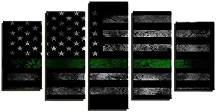 5 Pieces American Flag Modern Canvas Wall Art Set for Living Room Bedroom Home Decor, Green, Unframed, Size 1