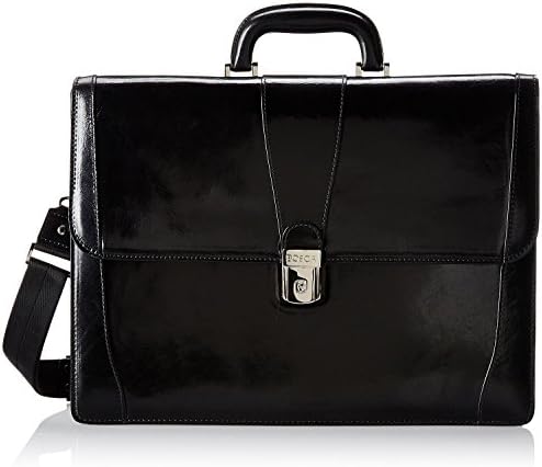Bosca Leather Double Gusset Briefcase - Black Old Leather