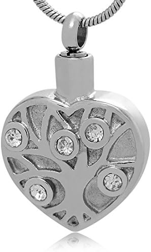 Tree of Life Heart Urn Necklace Cremation Pendant Staimless Steal Keepsake Jewelry and Funnel Set
