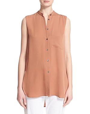 Theory Hinzin Sleeveless Silk Georgette Blouse, Rosewood - Medium