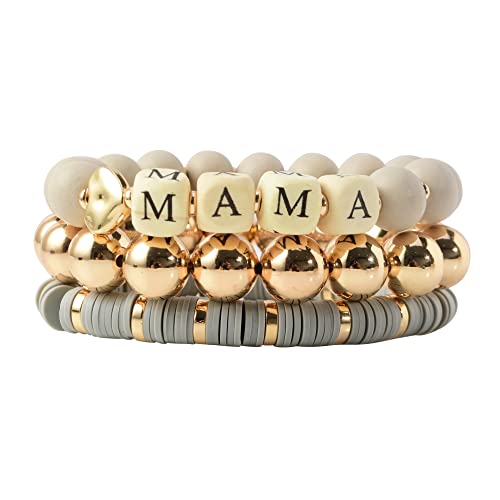 Mama Bracelets For Women Stack Gold Layered Beaded Bracelet