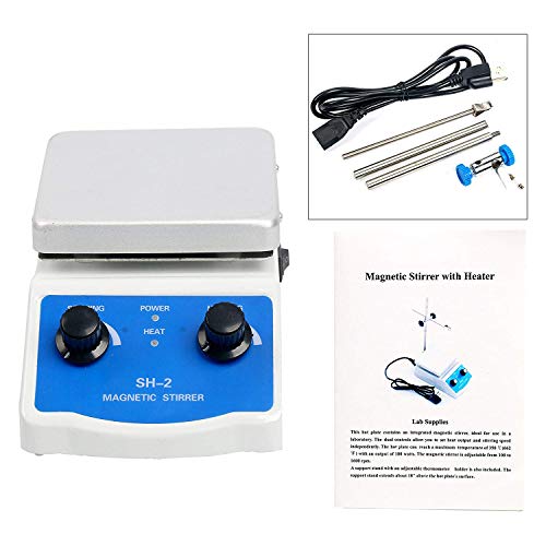 Magnetic Stirrer SH-2 Heating Plate 1000ml Magnetic Stirrer Hot Plate 100-1600 RPM Magnetic Stirrer Kit 180W Heating Power 380℃ for Lab Liquid Mixing Heating (SH-2)