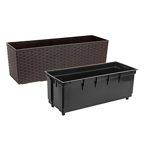 Lamela Blumenkasten Balkonkasten Rattan Optik inkl. Einsatz Mokka Kunststoff L 56 cm Begonia – Bild 4